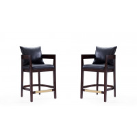 Manhattan Comfort 2-CS006-BK Ritz 34 in. Black and Dark Walnut Beech Wood Counter Height Bar Stool (Set of 2)